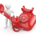 Contact us. Men with phone. 3d
